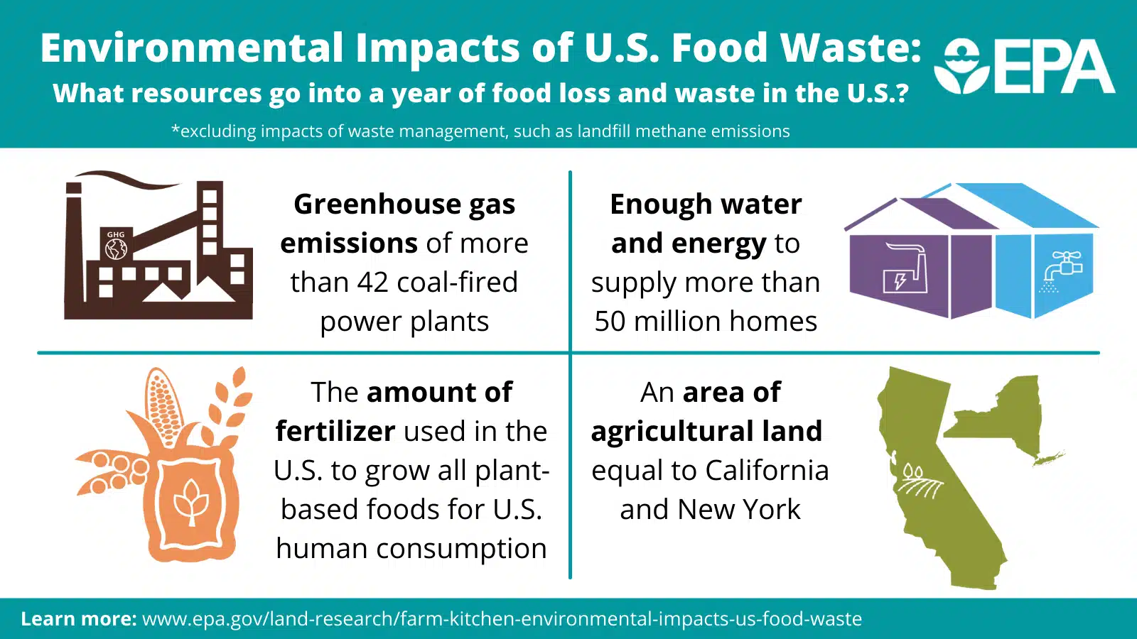 Graphic showing the environmental impacts of food waste in the USA
