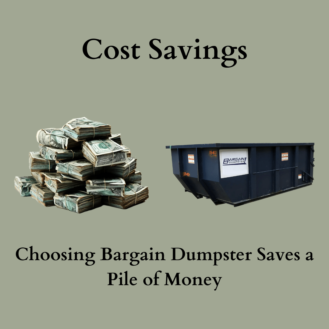 A graphic illustrating that working with Bargain Dumpster will save money on your project