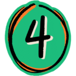 the number 4 in a circle of green and orange