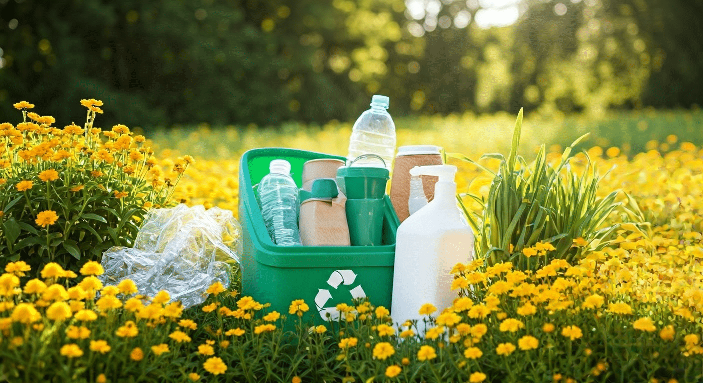 Recycling station in a summer garden