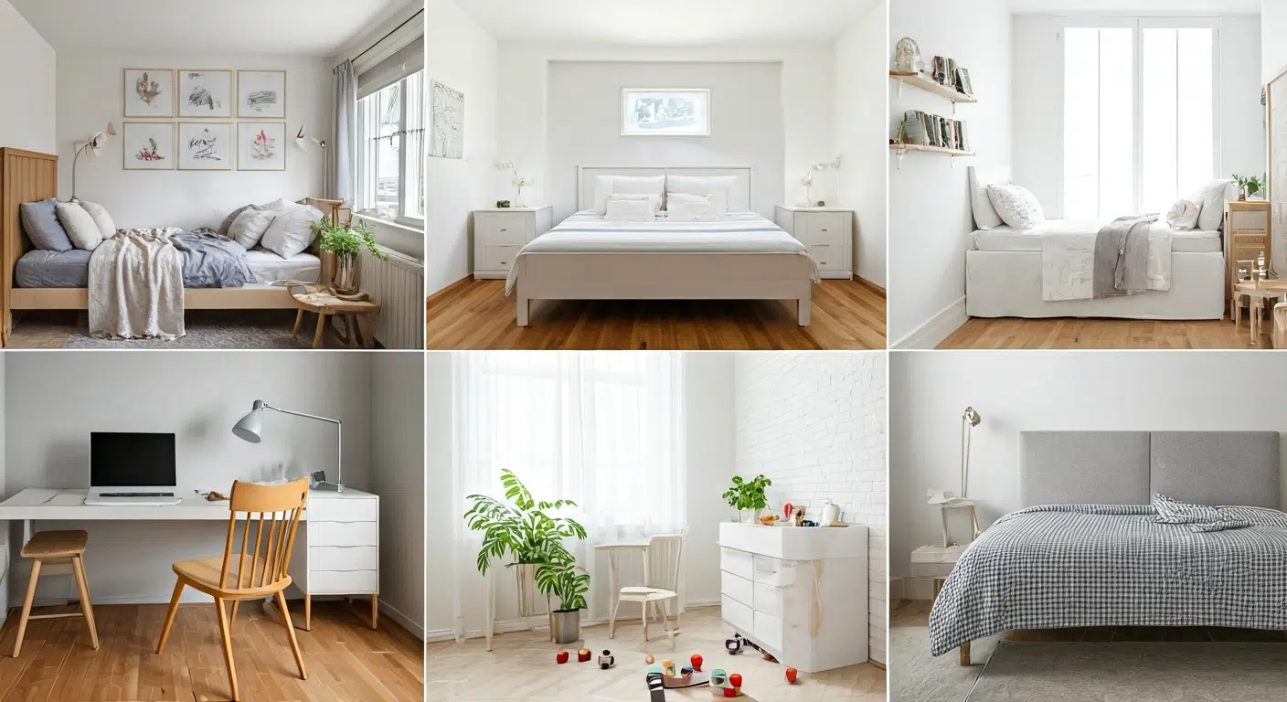 Collage of creative room uses