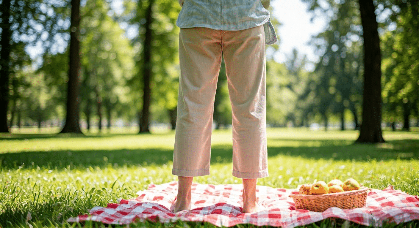 Person in summer clothing at picnic