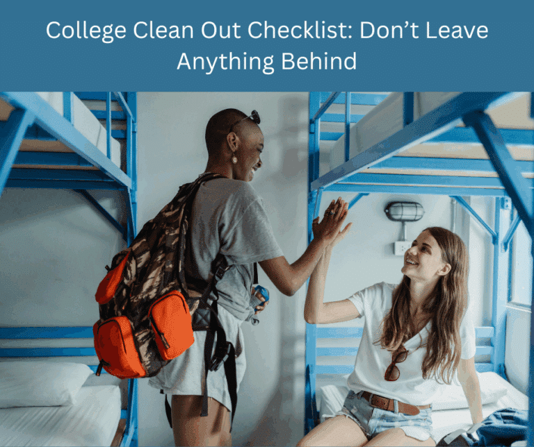 Two college students excited to be moving out of their dorm