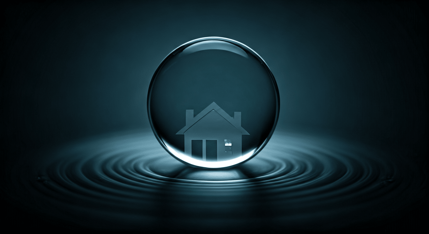 Water droplet over house silhouette