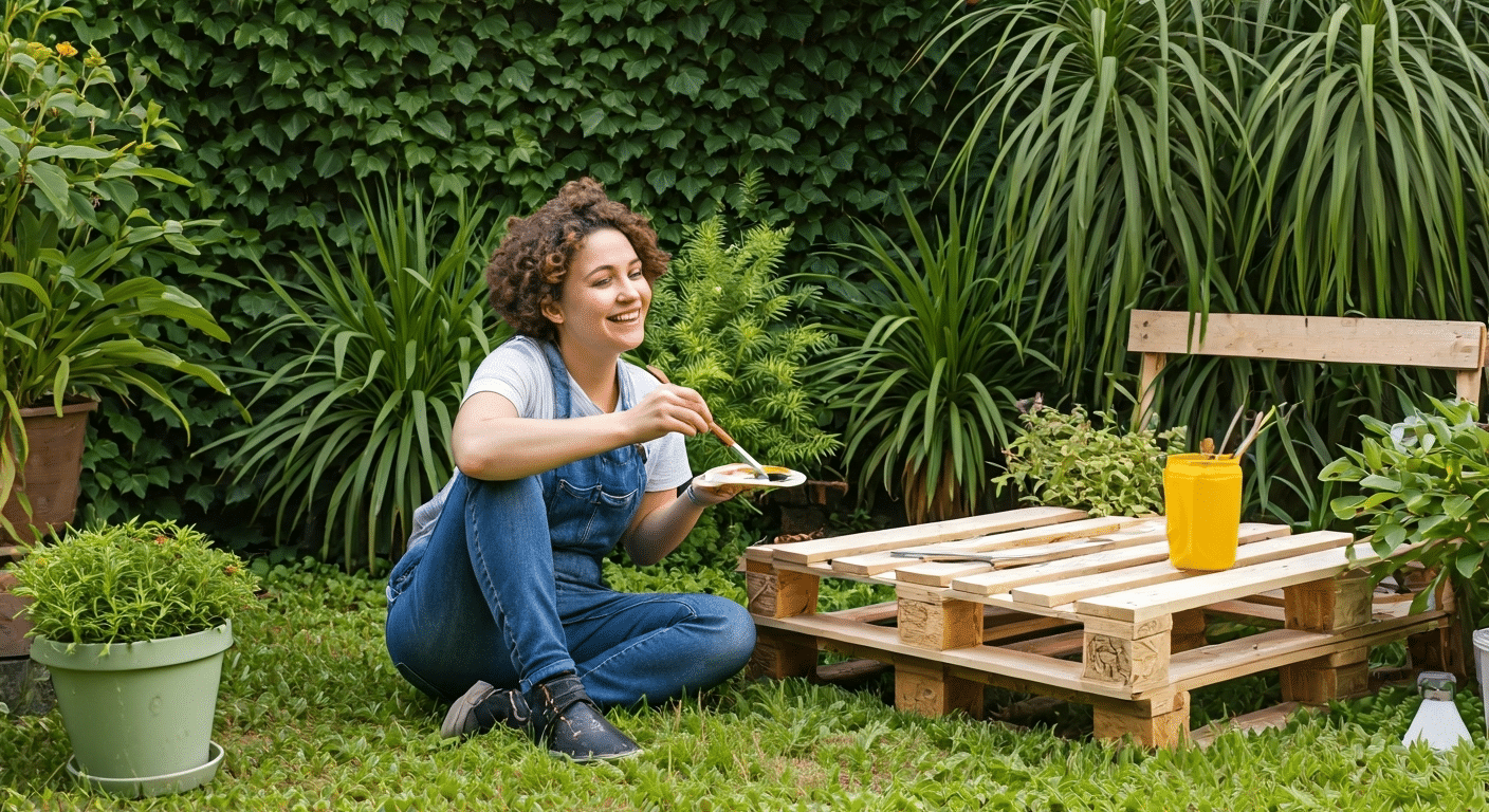 Person crafting pallet garden table