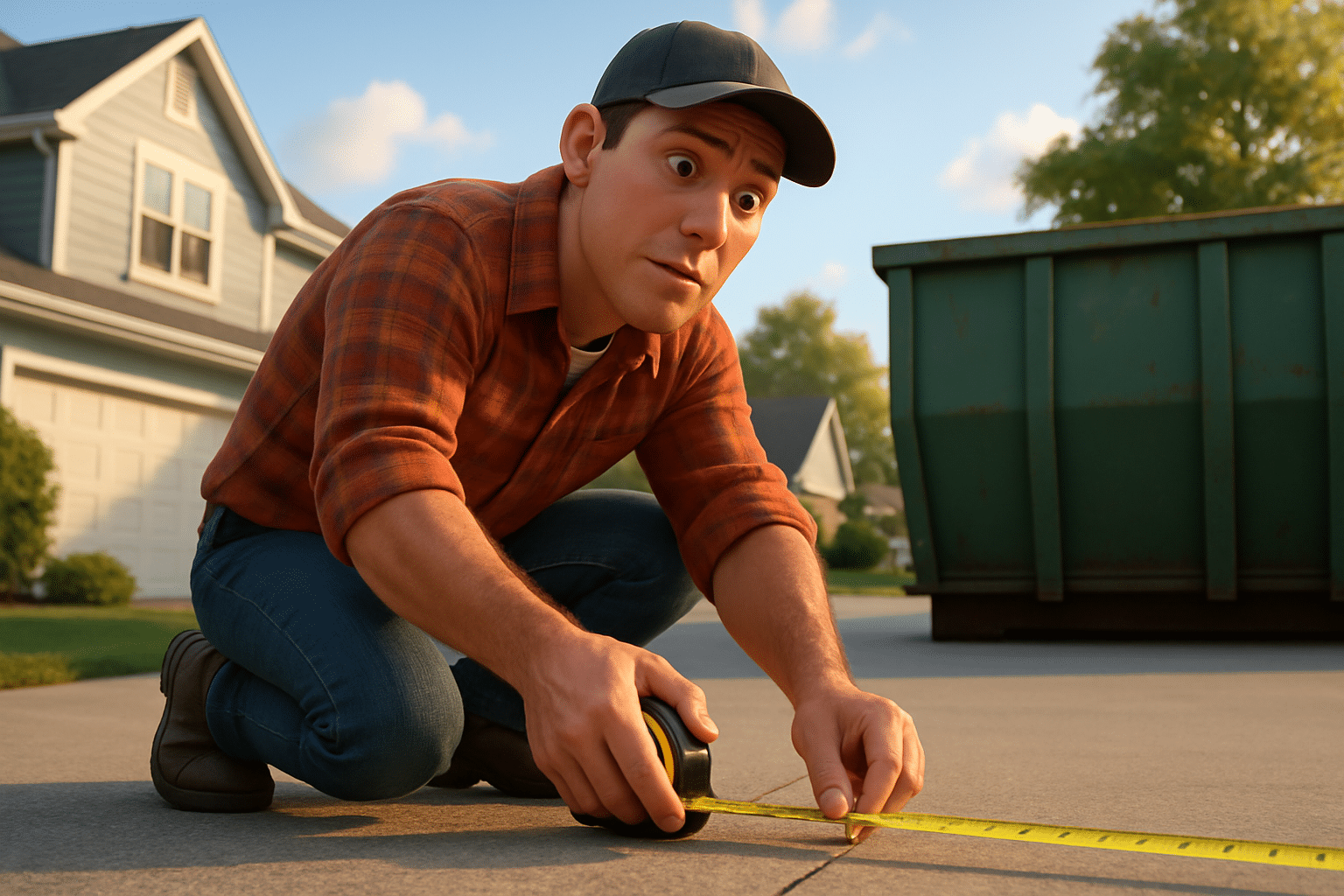 Measuring driveway for dumpster