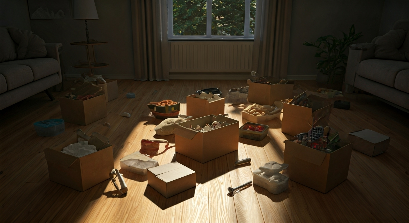 Bizarre items in sunlit living room