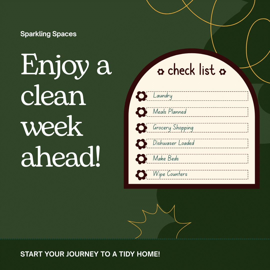 Fun graphic of a weekly cleaning checklist