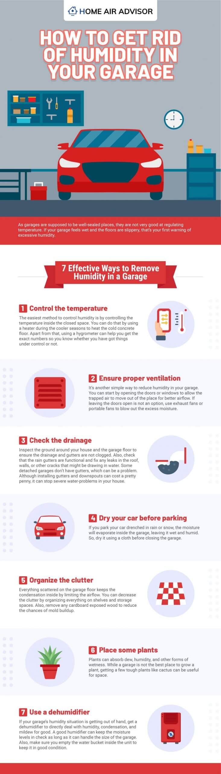 Infographic on how to control moisture in a garage