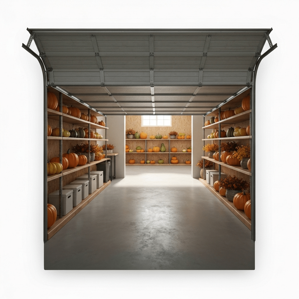 Organized fall decor on shelves