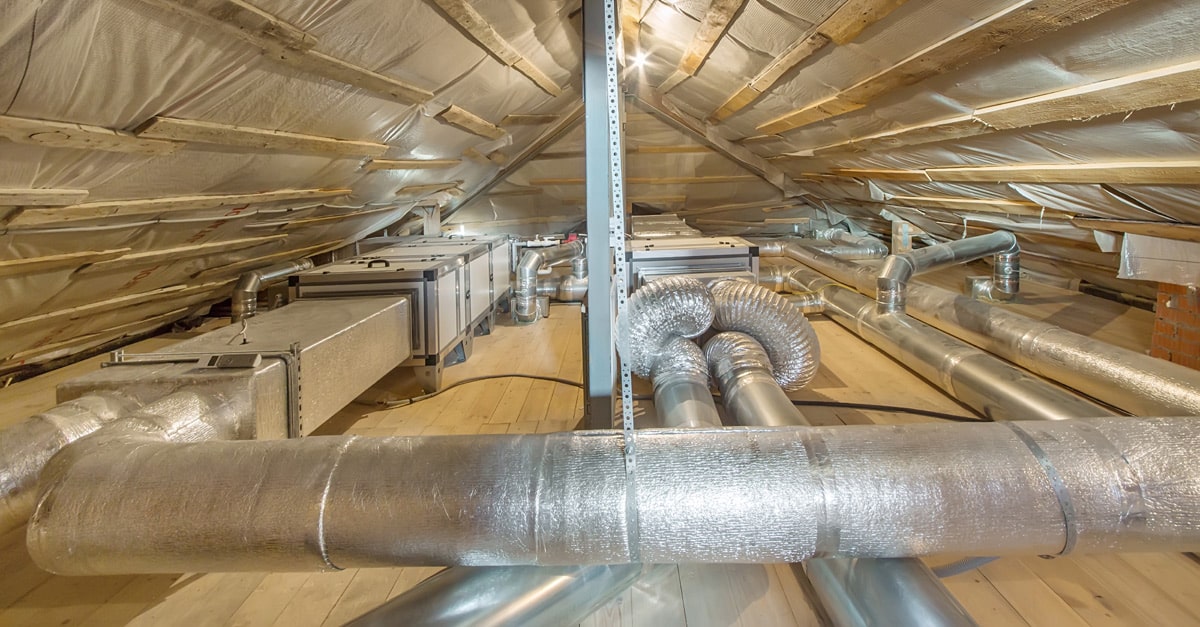Attic image of properly designed HVAC ductwork