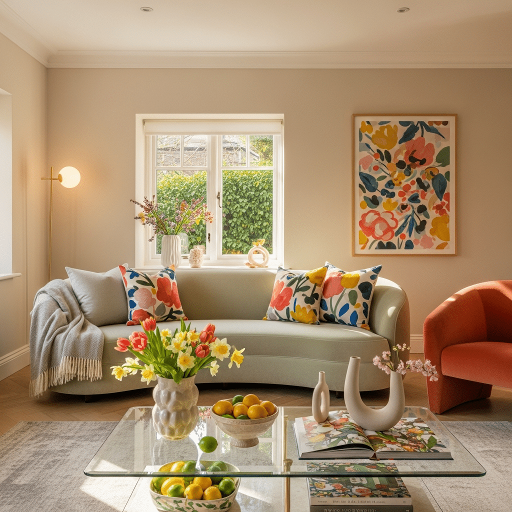 Modern spring-themed living room decor