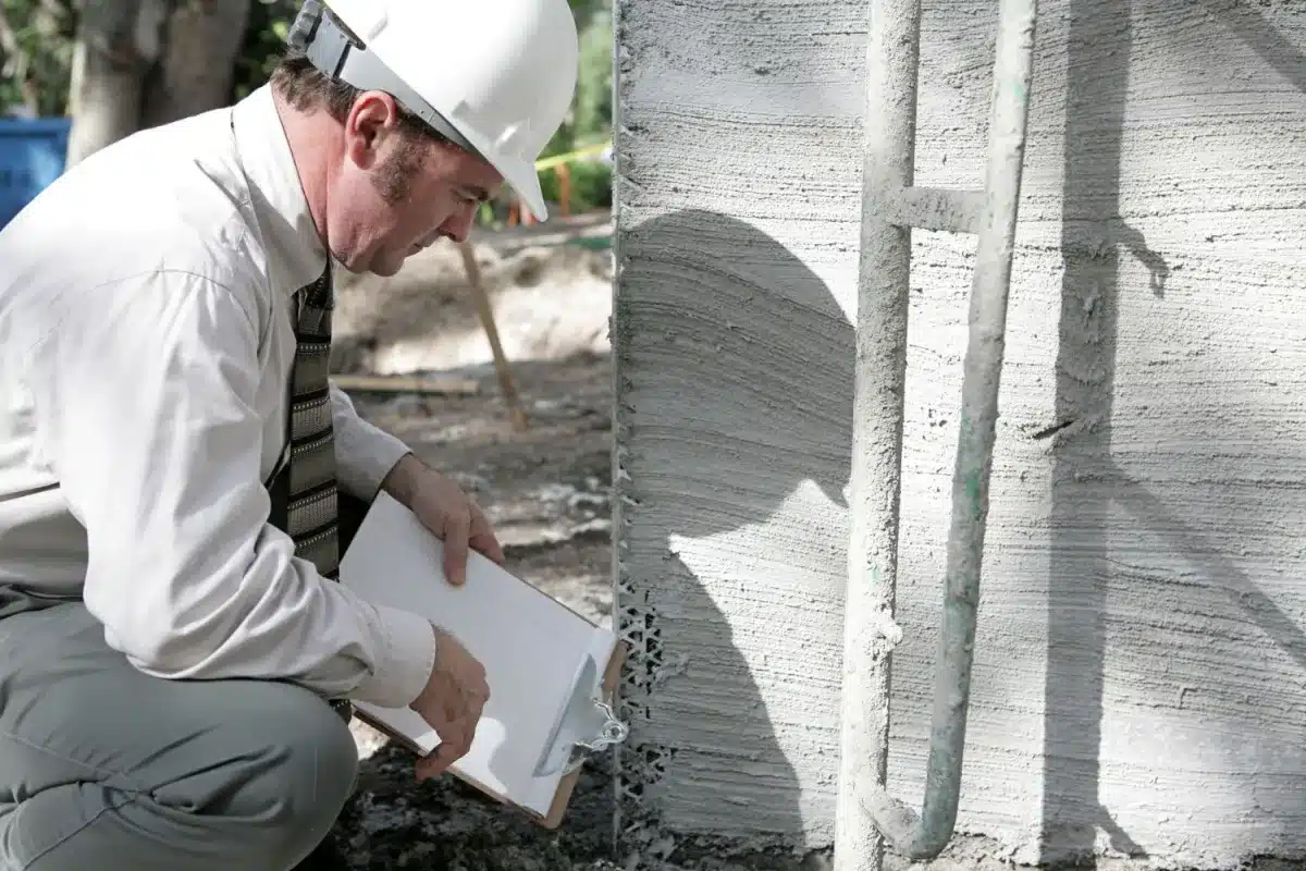 man inspecting a foundation