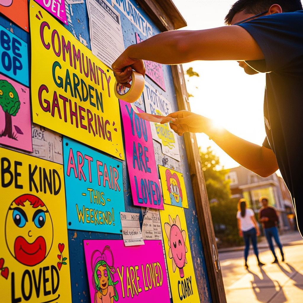Posting colorful garage sale signs