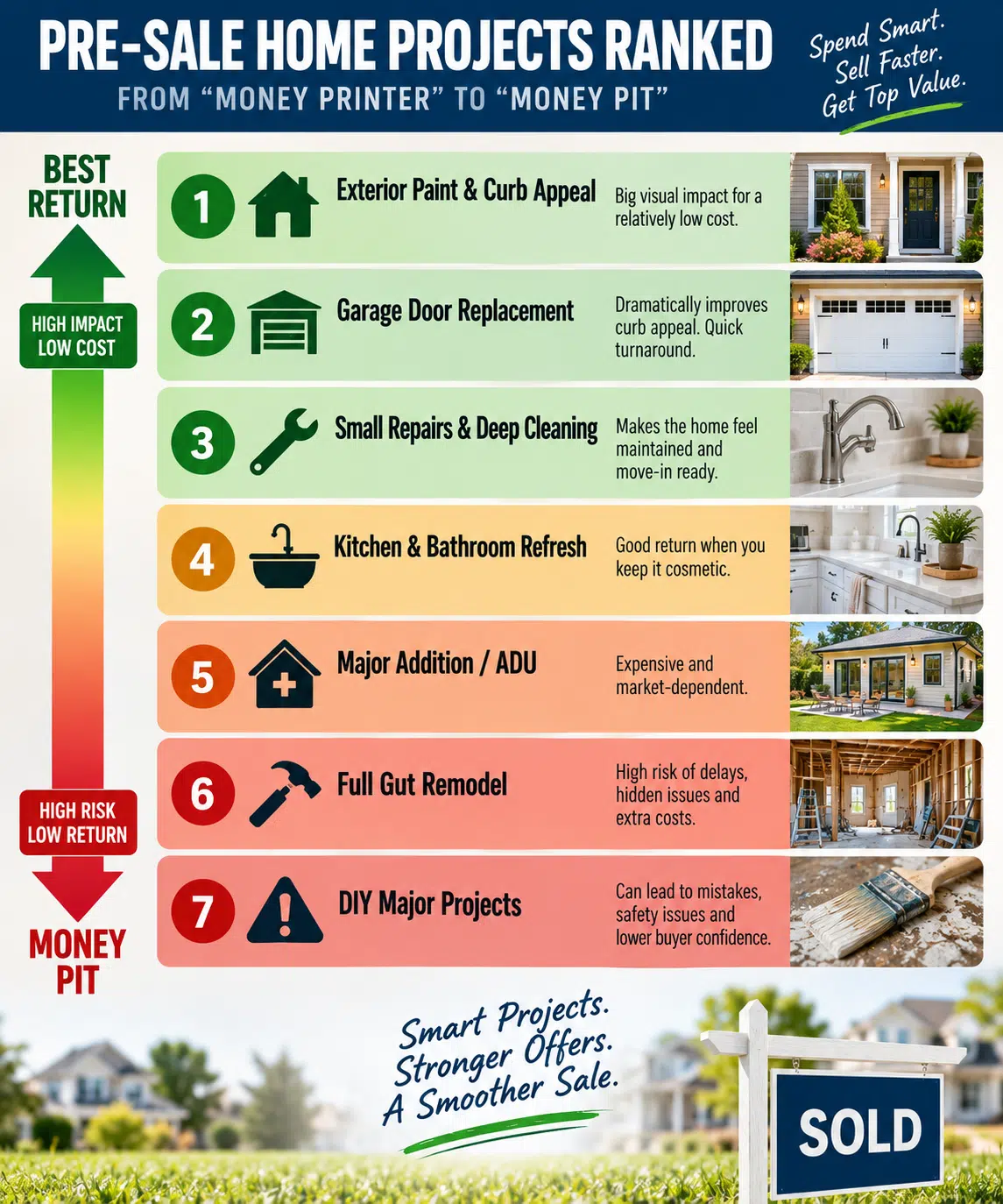 Pre-sale home projects ranked from high-return improvements to costly renovation money pits